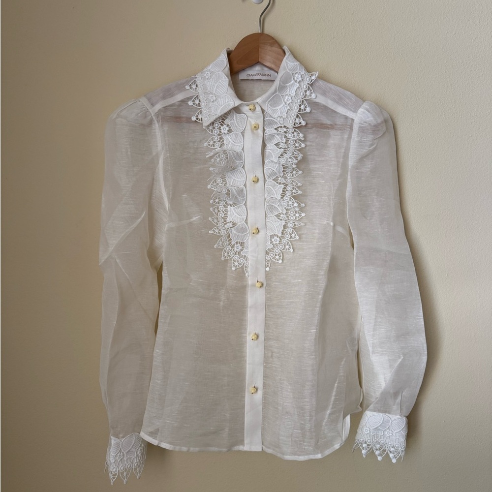 Zimmermann Matchmaker Doily Shirt Blouse Top Lace White Ivory Size 1